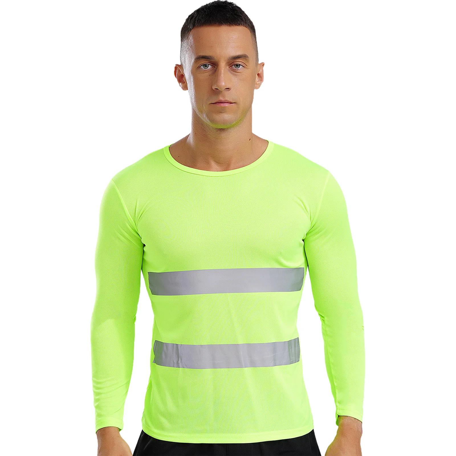 Mens Athletic Tops Long Sleeves Reflective Safety T-shirt for Volunteer Activities Social Service Cycling Workout Running