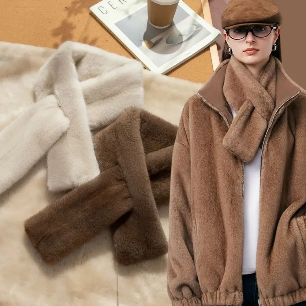 여성을위한 겨울 한국어 가짜 토끼 모피 스카프 부드러운 플러시 크로스 스카프 양면 솔리드 컬러 숄 모조 모피 스카프