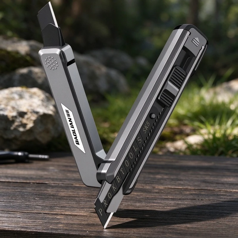BAOLIAN Utility Knife Pocket Box Cutter Retractable Paper Metal Blade for Office Non Slip Handle Self Locking Retractable Tool