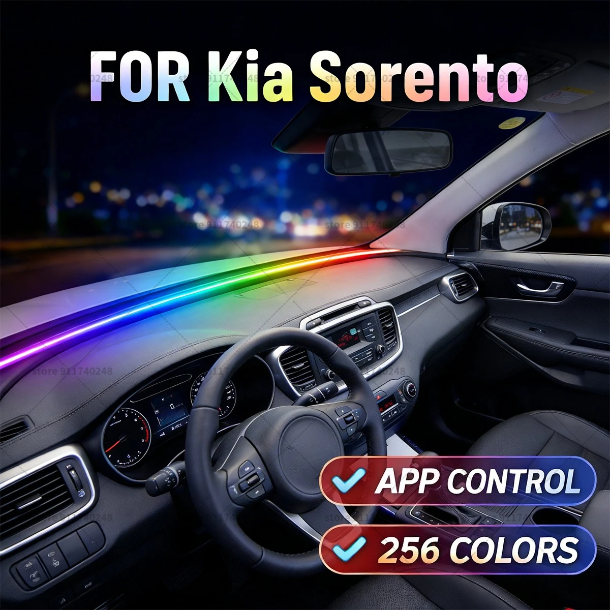 

For Kia Sorento Automotive decoration light strip,colorful acrylic front windshield soundproofing strip,ambience light