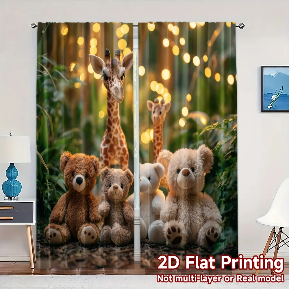 2pcs, 2D FLAT PRINTING Curtains (Without Rod) Safari Friends(1) Popular Curtains&Window Treatment Versatile Polyester Fabric