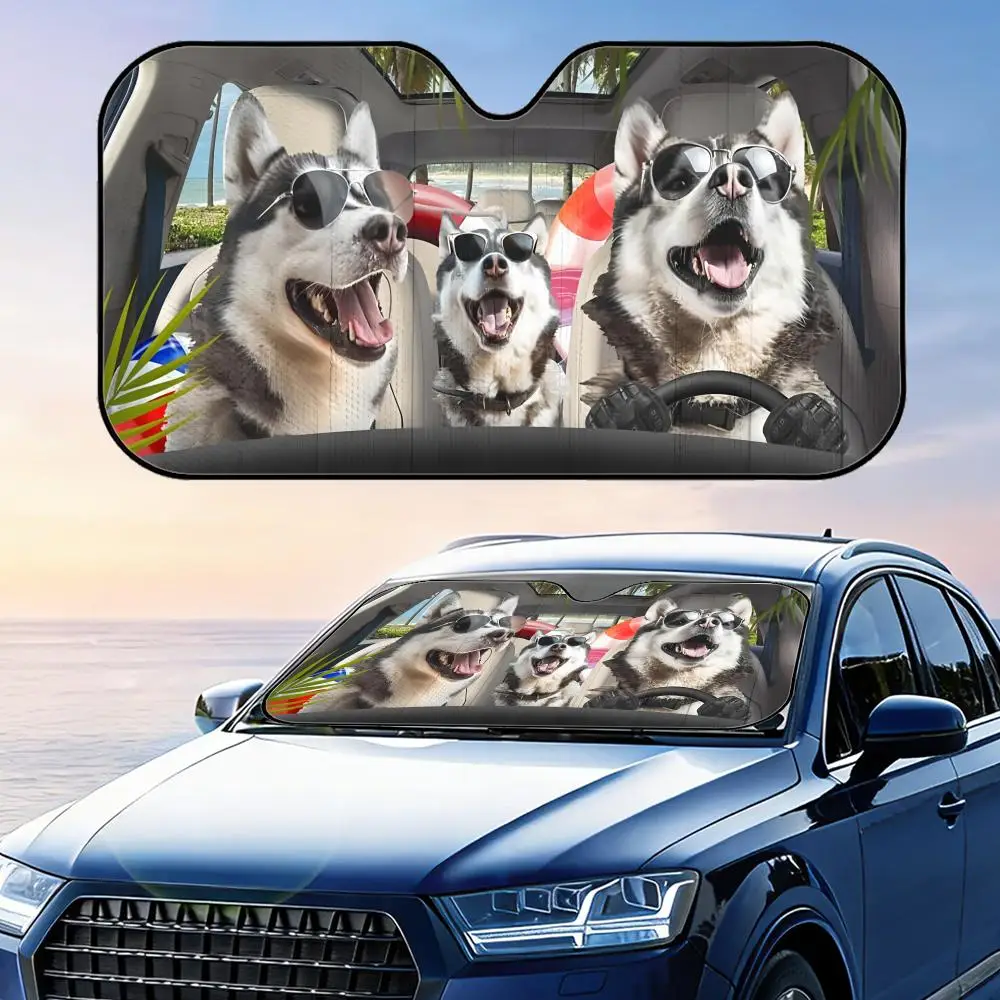 

Husky Dog Driver Sun Visor Reusable Aluminum Foil Windshield UV Protection Heat Insulation Cover Sun Visor Sunshade