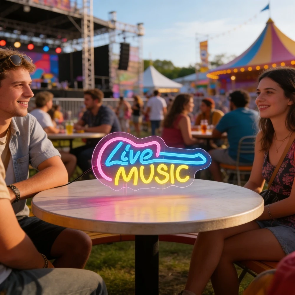 Live Music Guitar Neon Sign LED Wall Art for Bar Bedroom Party Decoration Retro Music Ambiance Lighting Unique Gift view 5