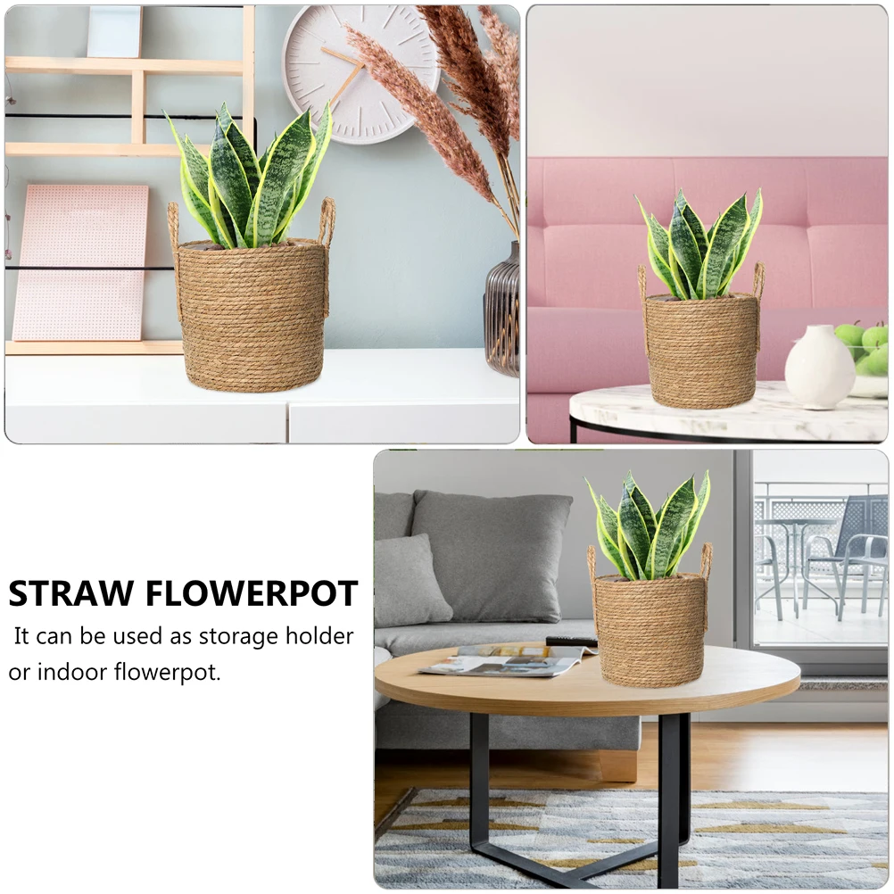 Nordic style Straw Flower Pot Retro Seaweed Storage Basket durable Straw weave Flowerpot Multifunction Flower Planter Home Decor