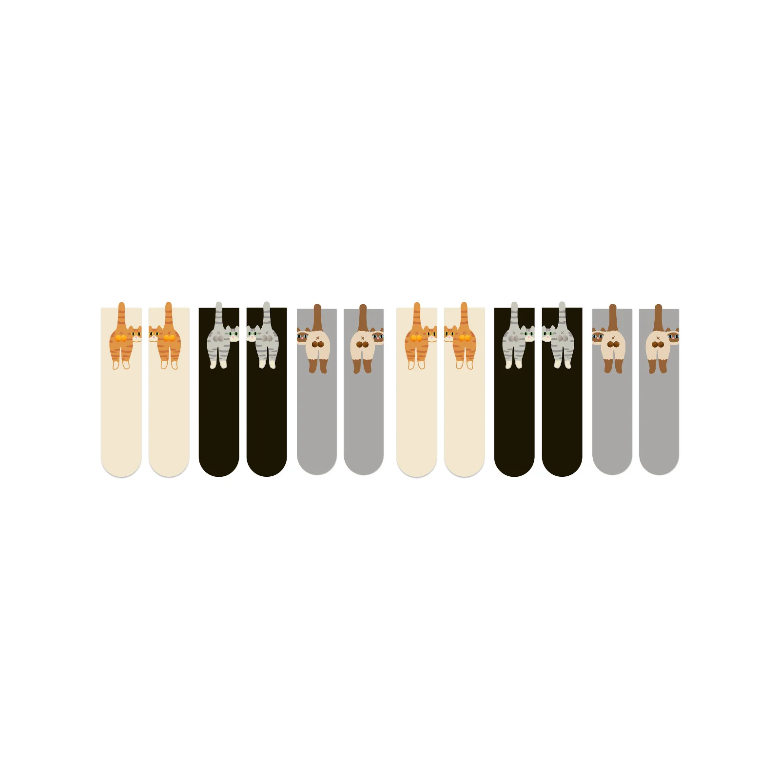 Cat Jingle Bell Ball Socks Set: Orange Cat/Tabby/Siamese Three Pair Set + Siamese Single and Pair