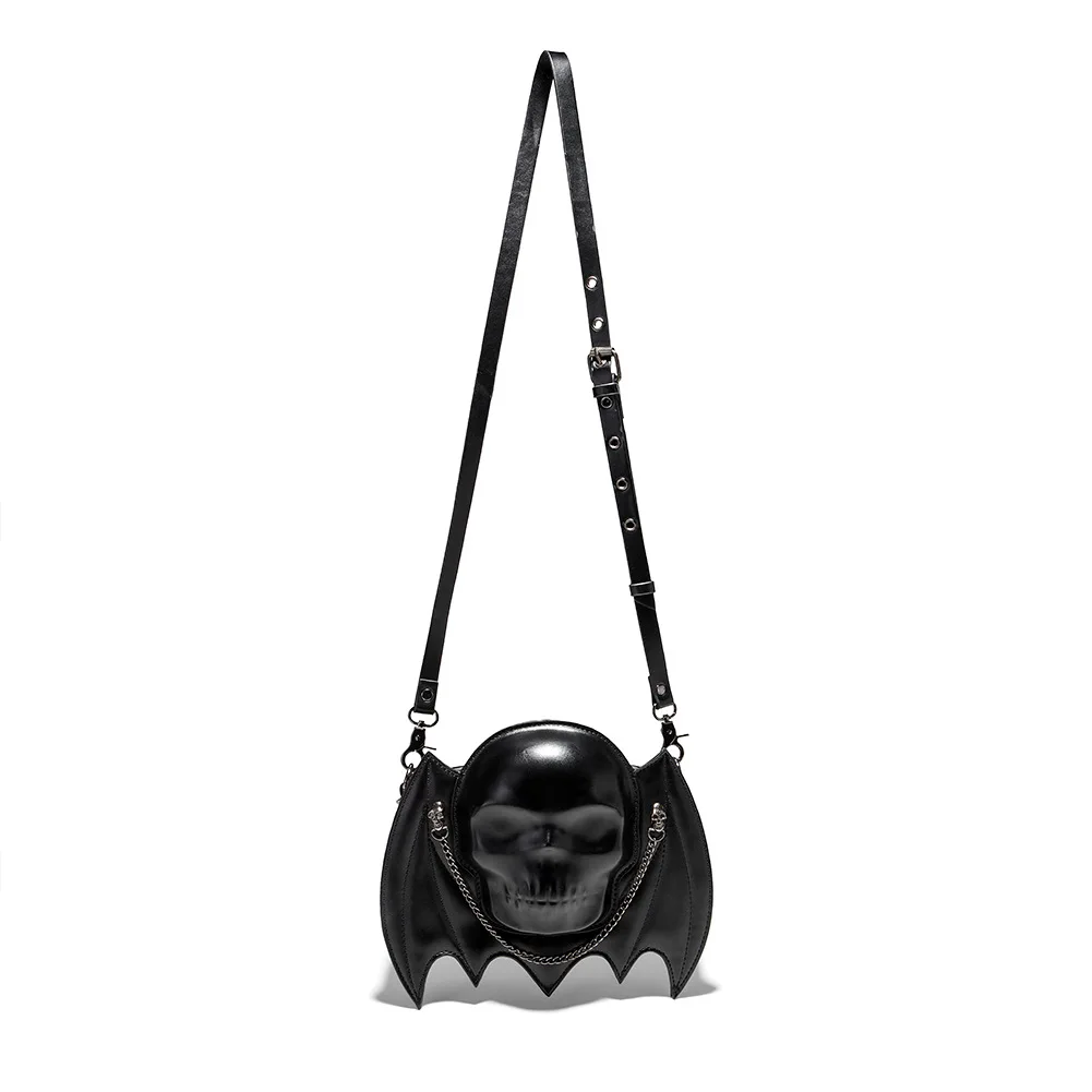 New Women\'s European and American Punk Creative Bat Design Skull Head Women\'s One Shoulder Oblique Straddle Bag