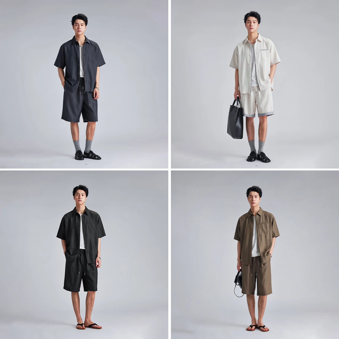 Men Contrast Plaid Cuff Short Sleeve Shirt Set Summer Old Money Style Loose Casual Shorts Two Piece Outfit Lazy Matching Suit view 3