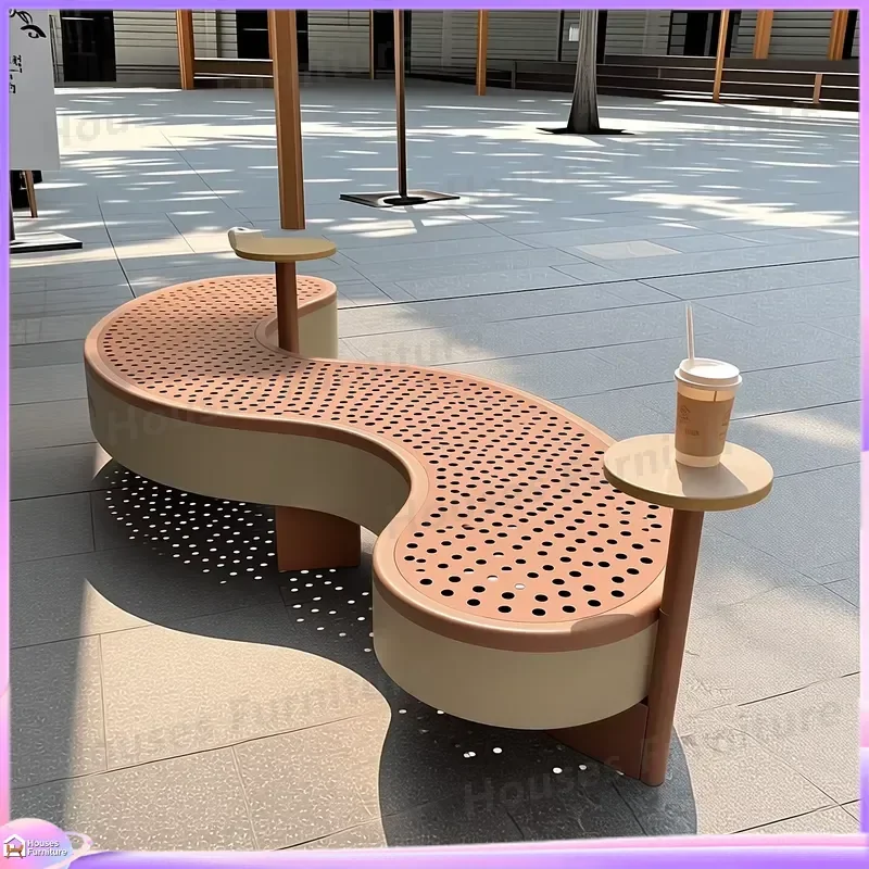 200 Outdoor Wrought Iron Bench Creative Irregular Design Leisure Chair for Korean Dessert Shop Storefront Customizable Metal