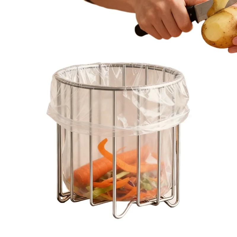 For 304 Stainless Steel Kitchen Garbage Rack, Table and Countertop Garbage Bag Bracket, Simple Trash Can Support Rack