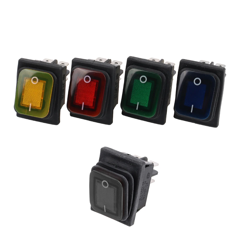 KCD4-201N Interruptor oscilante à prova d'água 4 pinos IP65 16A/250VAC 20A/125VAC Tamanho de abertura 22X30mm Contatos prateados Vermelho Azul Preto