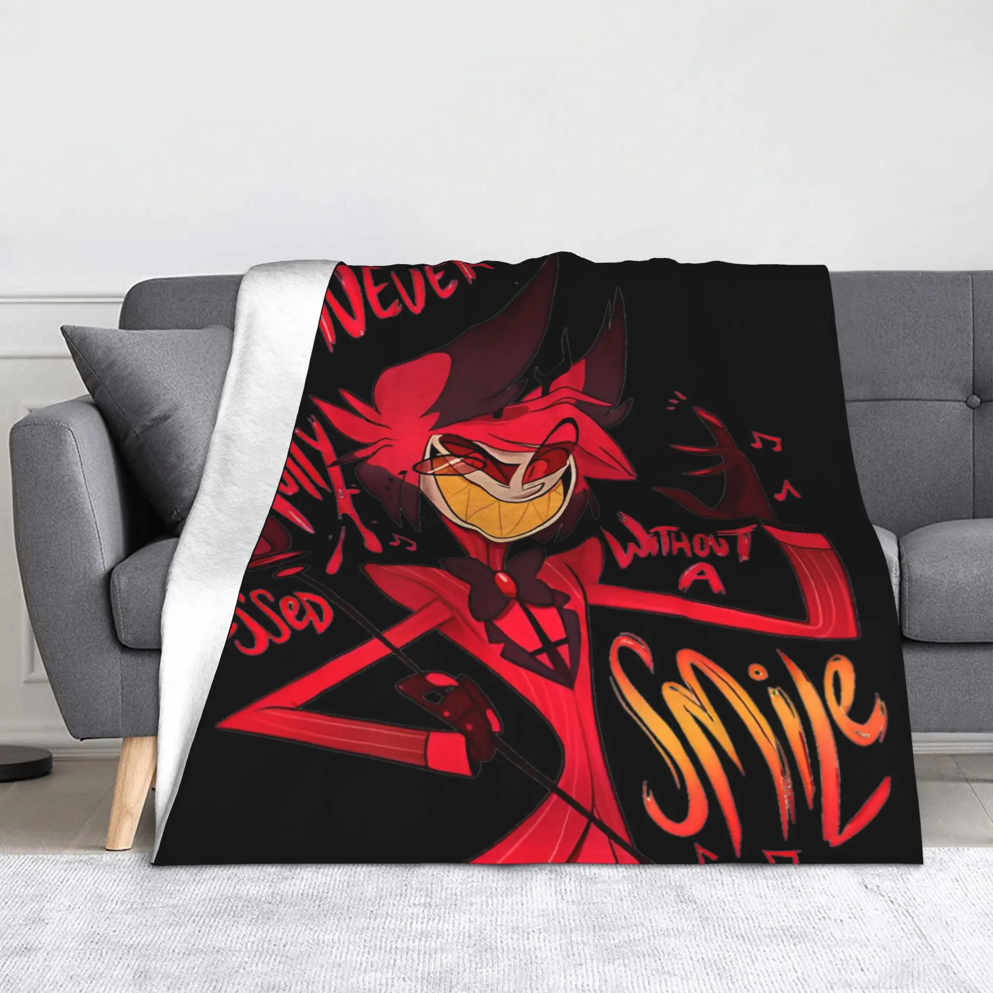 

Black Comedy Helluva Boss Fuzzy Blankets Cartoon Funny Throw Blanket for Sofa Bedding Lounge 150*125cm Bedspread