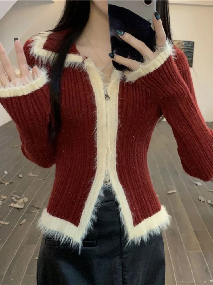 

2024 Spring Korean Fashion Sweater Women O-Neck Pullover Knitted Warm Knitwear Female Jumper Casual Christmas 2000s Aesthetic