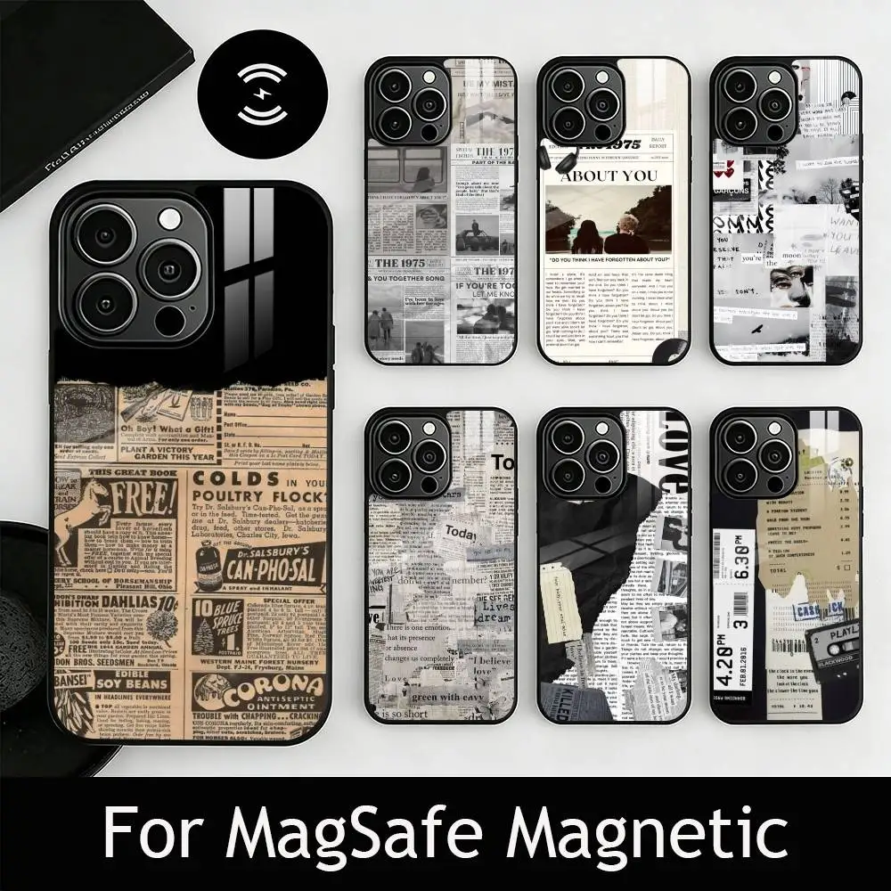 

Vintage Newspaper Print Phone Case For iPhone17,16,15,14,13,12,11 Plus,Pro Magnetic For Magsafe Wireless Charging