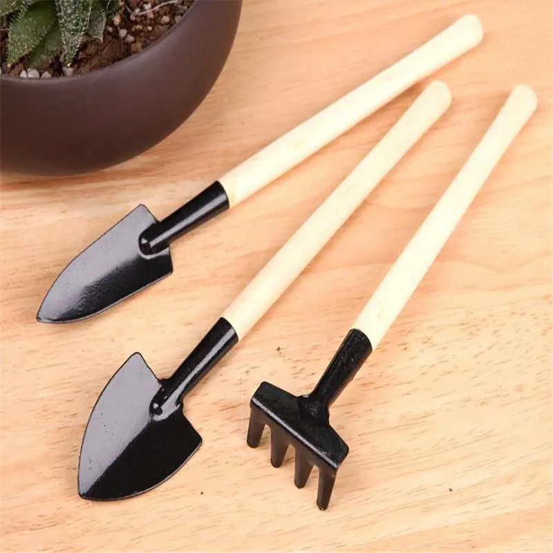 Gardening tools 3-piece set Family gardening Bonsai Flower pot planting mini tools Gardening / planter Wood + iron material