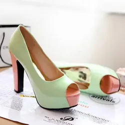 Women Sandal Square High Heel Platform Women Shoes Peep Toe PU Leather Ladies Wedding Shoes Size 43
