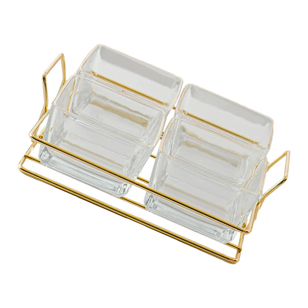 

1Set Gold Edge Glass Snack Serving Container Portable Candy Box Desktop Dried Fruit Organizer for Home Storage Plate