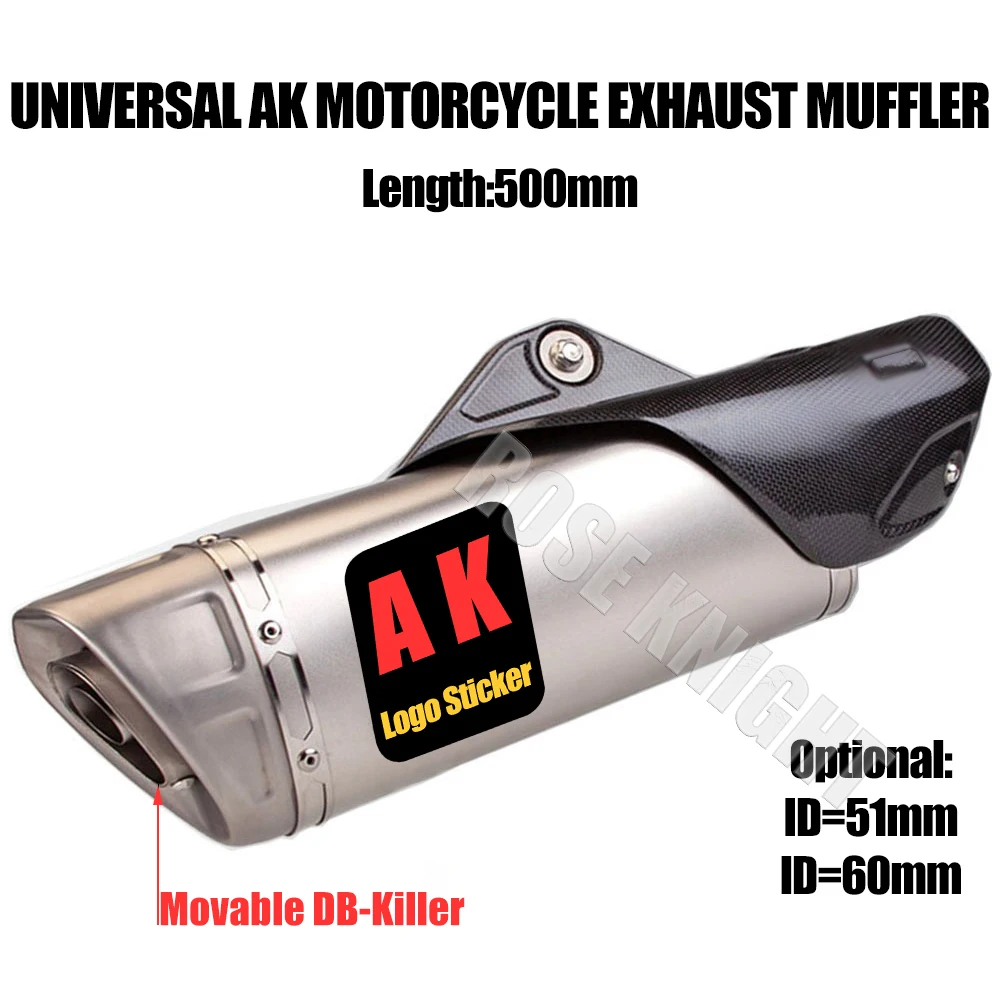 

Universal 51mm 60mm AK Motorcycle Exhaust Muffler Escape With DB Killer And Protection Cover R1 Motorcycle Exhaust Modifiy Parts