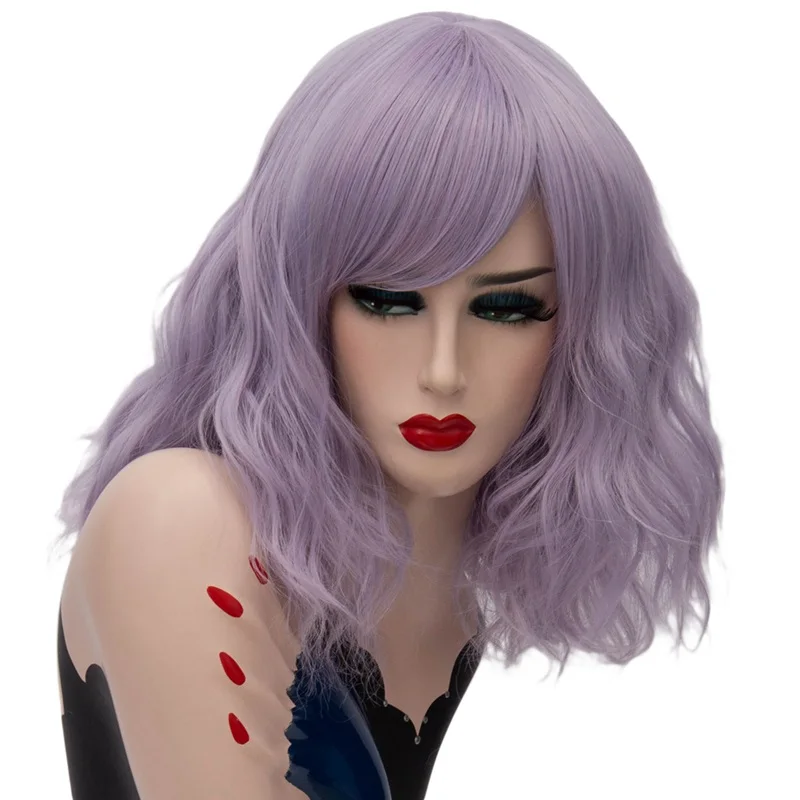 

Short Wavy Light Purple Heat Resistant Synthetic Lolita Wig With Bang for Women Cosplay Party Daily