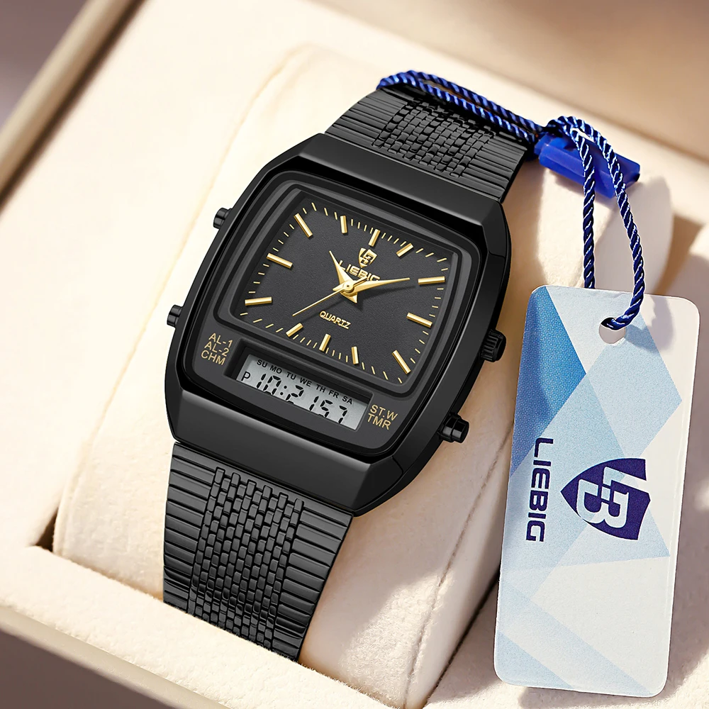 

LIEBIG уличные кварцевые часы, роскошные модные часы с двойным дисплеем для мужчин и женщин, спортивные водонепроницаемые цифровые наручные часы