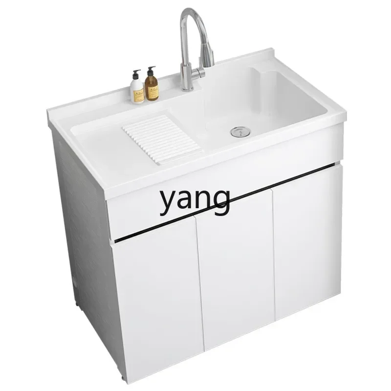 CX  full cabinet aluminum alloy hand wash face pool groove corner cutting integrated quartz stone with rubbing board