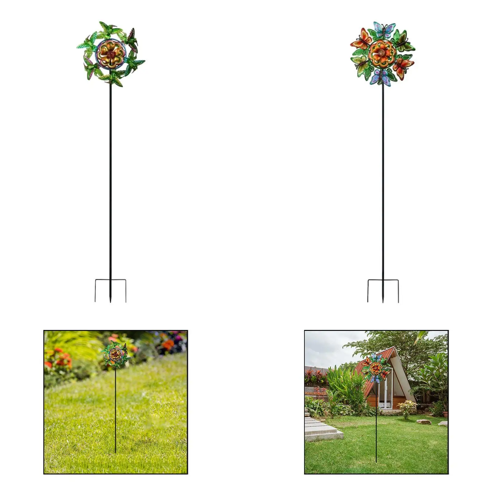 Wind Spinners Iron Art Statue Weatherproof Crafts Novelty with Prongs Base Stake Outdoor Wind Sculptures for Deck Outside
