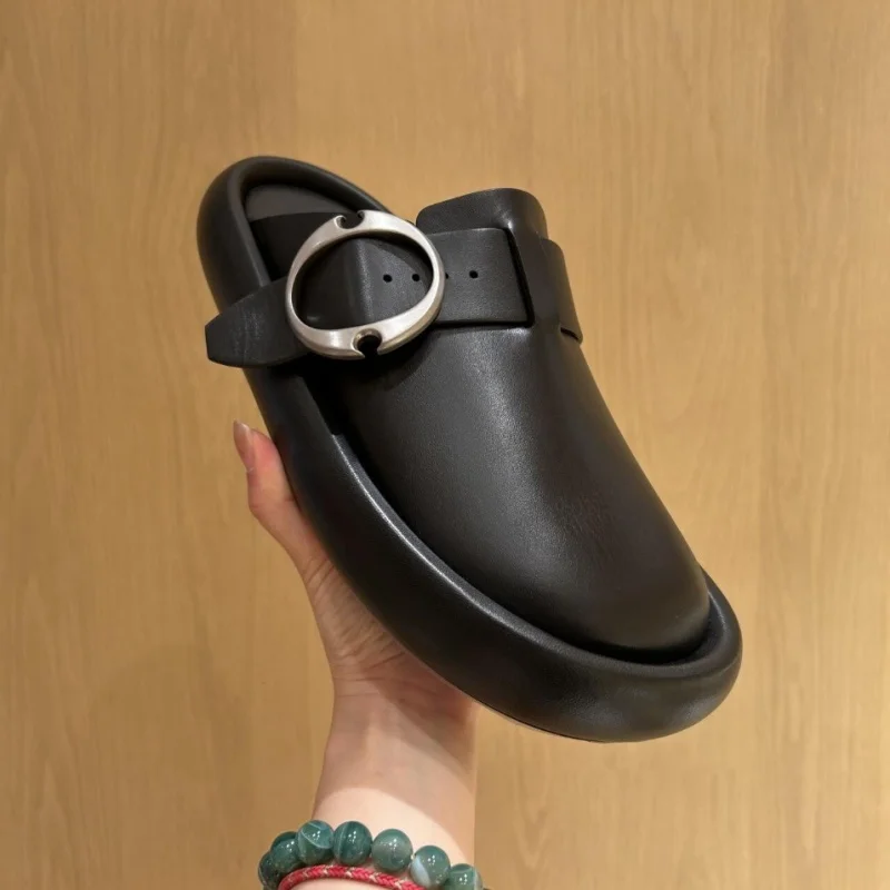 

Универсальные повседневные сабо на платформе в стиле ретро, женские уличные тапочки на плоском каблуке с пряжкой на ремне, дизайнерская роскошная пляжная обувь Mujer