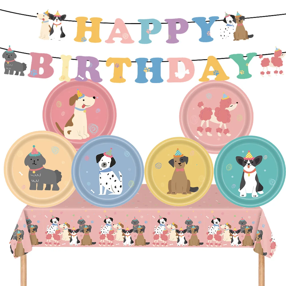 Hunde-Party-Dekoration Haustier-Themen-Teller Becher Servietten Tischdecke Kinder Mädchen Geburtstag Welpen-Party-Deko Hunde-Geburtstags-Party-Dekoration