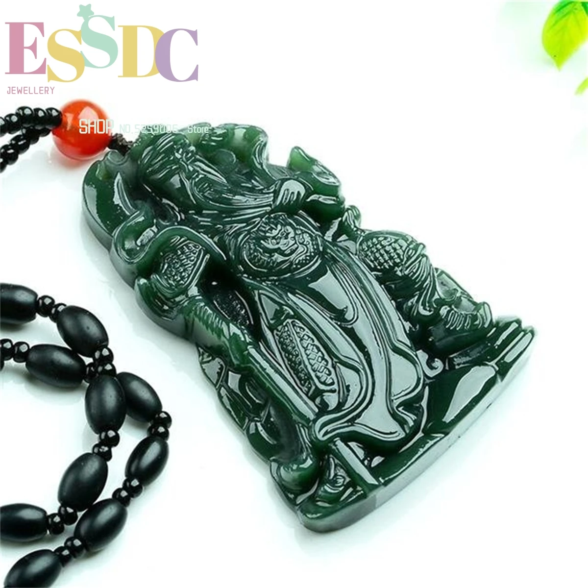 Natural Xinjiang Hotan Jade Blue Jade Guangong Pendant Brand Necklace Wholesale Men's Handcarved Charm Jewelry Fashion Amulet