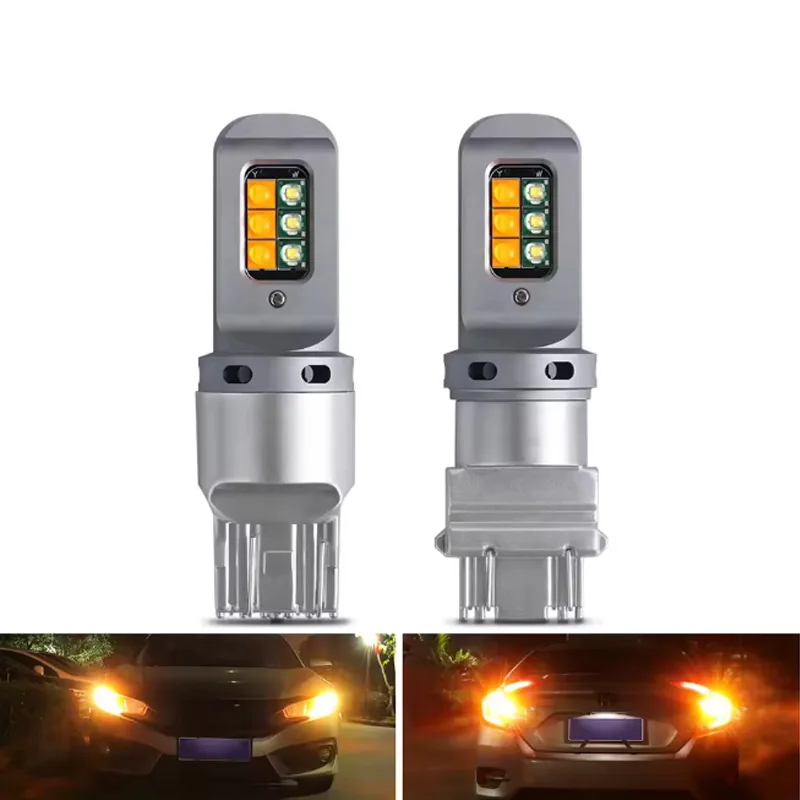 Led Bulbs T25 3157 T20 7443 1157 BAY15D Turn Signal DRL Canbus White Yellow 12V With 2 in 1 Car Led Lamp For Car Two-Colors Lamp view 2