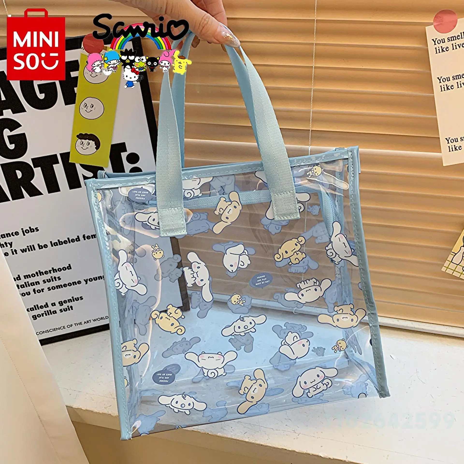 Sanrio 2024 New Transparent Handbag Fashionable High Quality Women's Jelly Handbag Cartoon Cute Portable Storage Zipper Bag