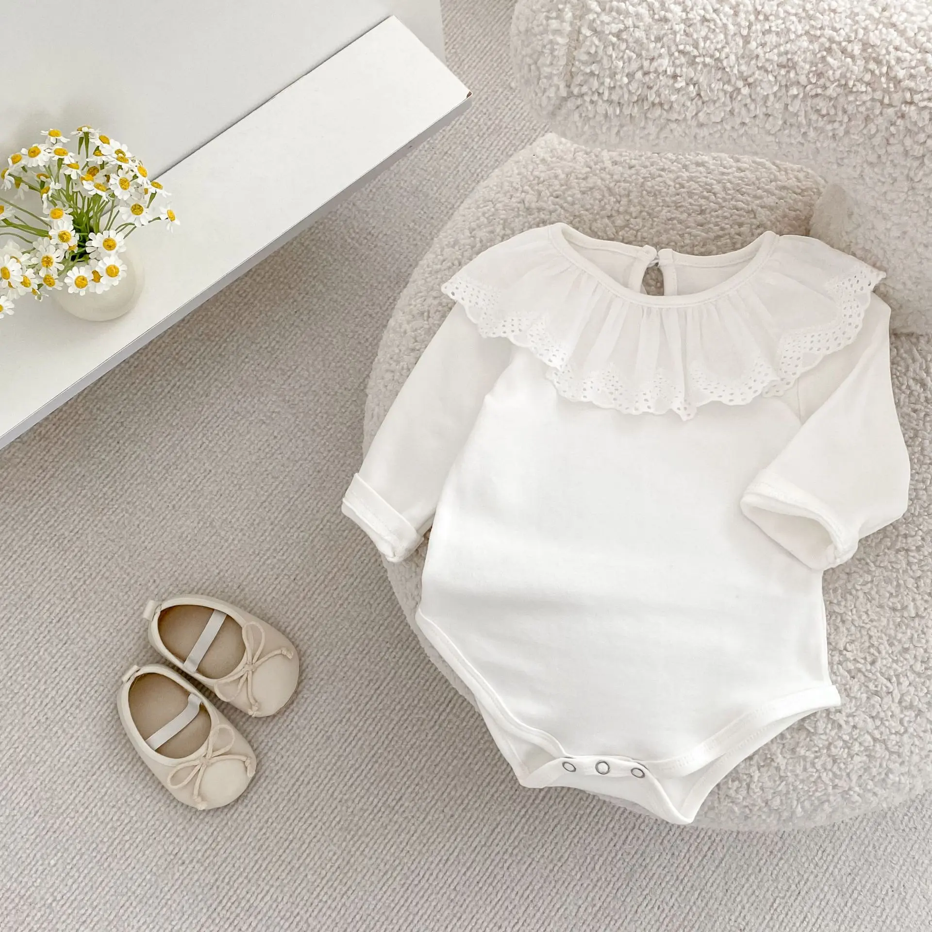 0-24M Herbst Baby Mädchen Romper Baby Mädchen Kleidung Kleinkind Neue Mädchen Spitze Kragen Strampler Baumwolle Weiß Infant baby Mädchen Overall – Detail 7