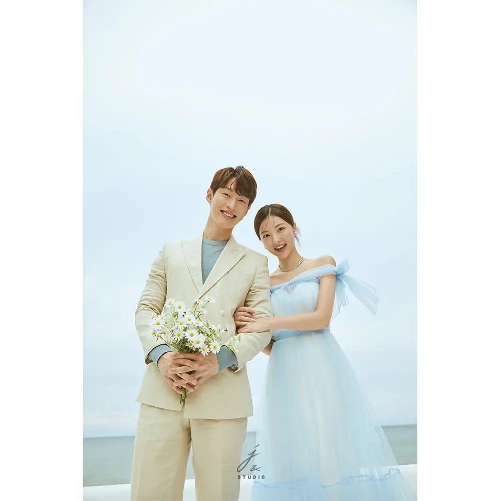 MD Elegant New Off Shoulder Blue Wedding Party Dress Tulle 2025 Korea Photoshoot Floor Length Evening Gown Customised 웨딩드레스
