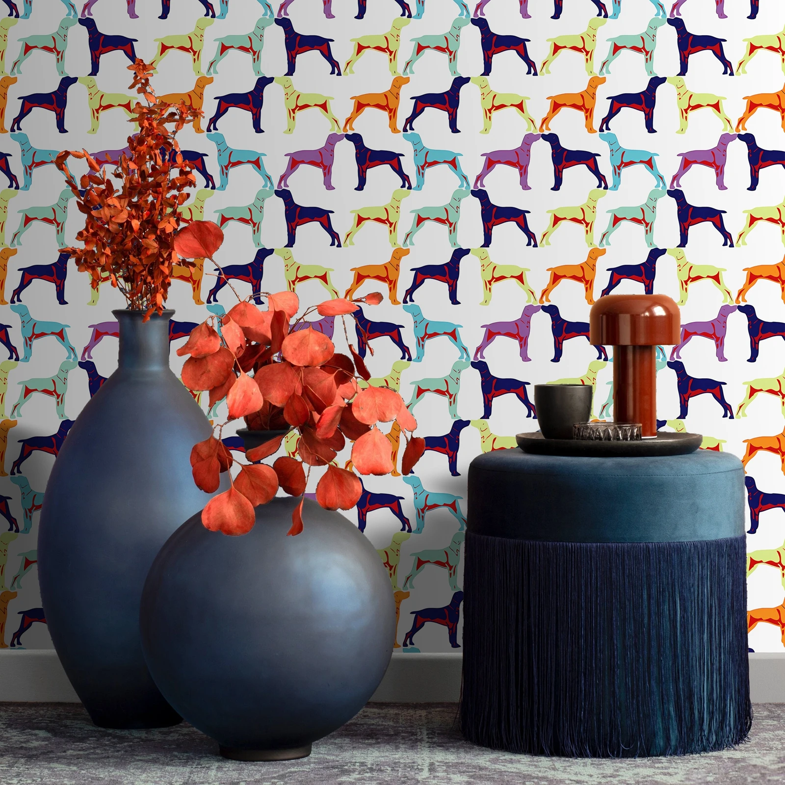 

Красочная собака - тематическое настенное искусство, отклеивание и наклейте, стильные разноцветные обои с силуэтом собаки, обои для спальни, детской комнаты