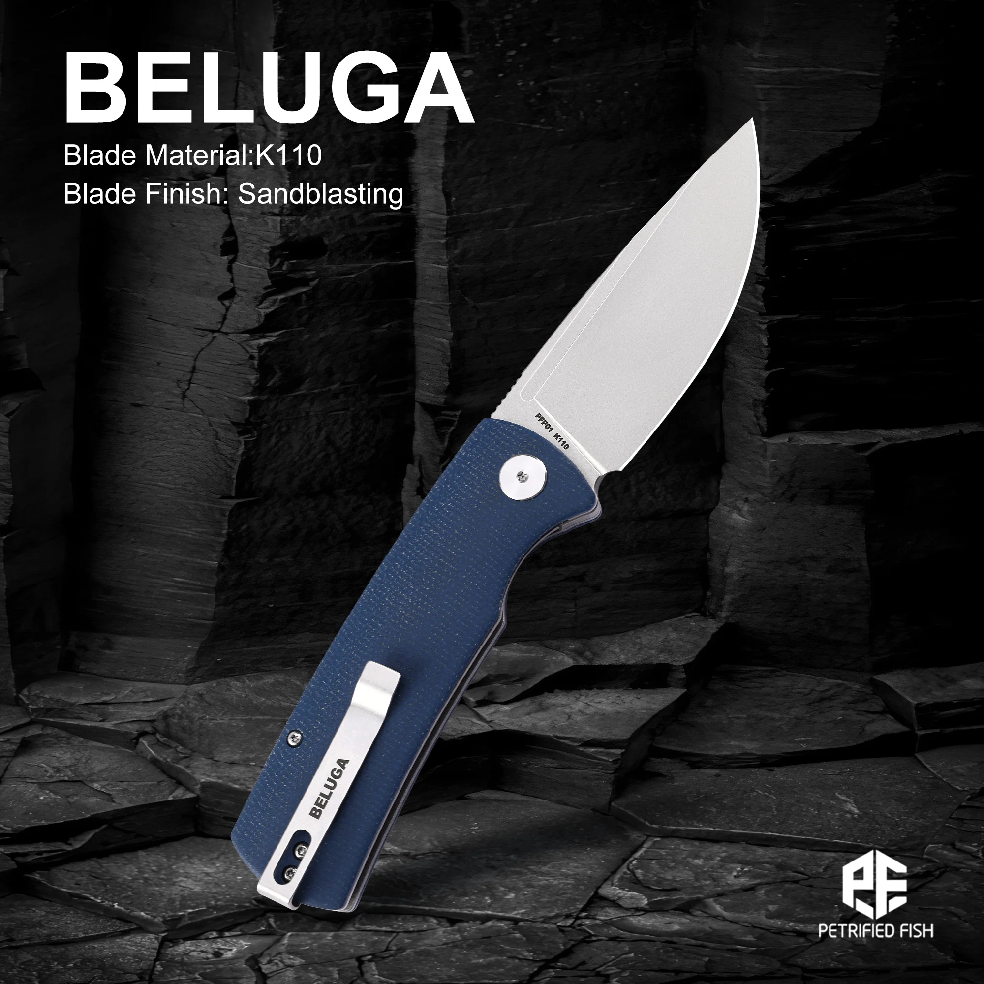 Petrified Fish Beluga PFP01 Quality Folding Knife Jackknife K110 Knife for Hunting Outdoor Camping Fish Pocketknife EDC Tool