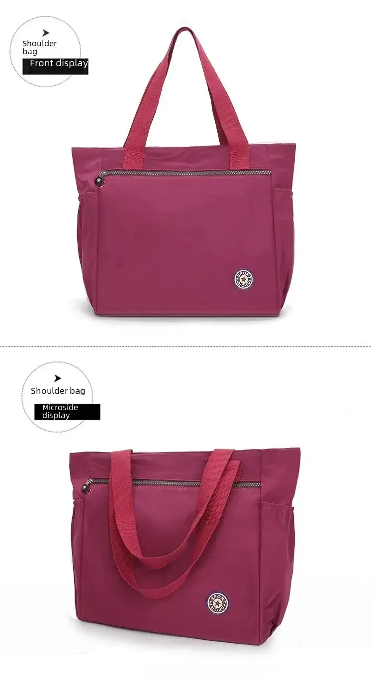 Damentasche, einfarbig, Einkaufstasche, Pendler-Umhängetasche, Freizeit, einfach, Mama, Ausgehen, Tasche, große Kapazität, Nylon-Handtasche, Oxford – Detail 11