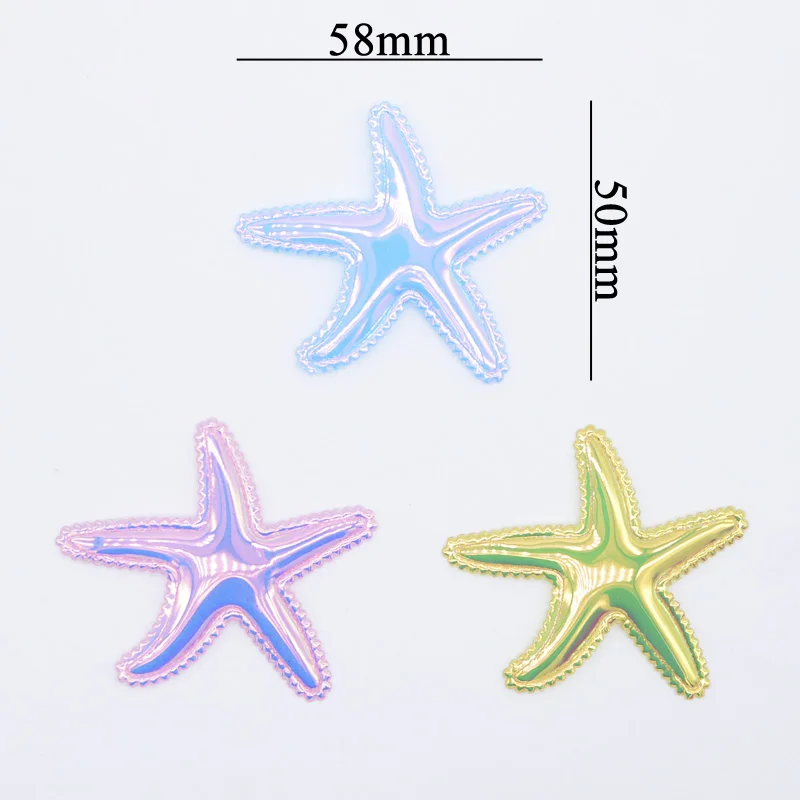 12Pcs 58*50mm Glitter PU Starfish Applique for DIY Cake Topper & Baby Craft Clothes Headwear BB Clip Accessory Decor Patches