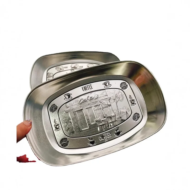 الرجعية صينية من الفولاذ المقاوم للصدأ النمط الأمريكي المموج الحديد المنزل استخدام طبق عشاء وجبة خفيفة صينية للفاكهة طاولة شاي تخزين نزهة صينية #5