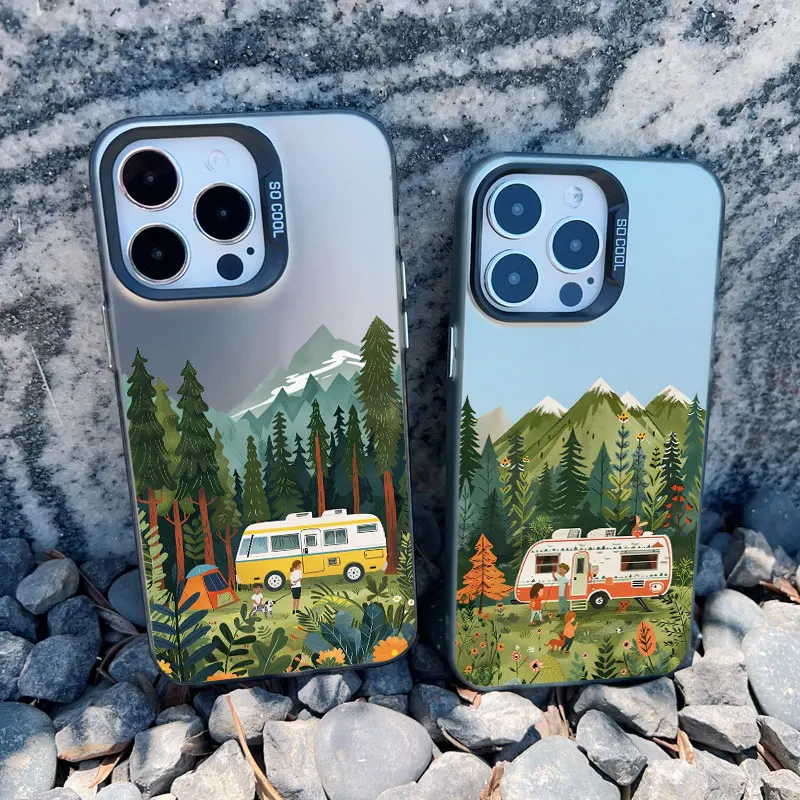 Summer Tourist Scenery Recreational Vehicle Phone Case For iPhone 12 11 14 Pro Max 15 13 Mini Pro Max 15 14 Plus Laser Covers