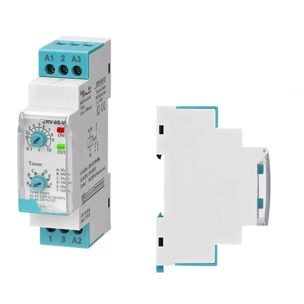 Time Delay Relay Multifunction AC 220V DIN Rail Mount 5A 1NO+1NC Contact Adjustable Timer with LED Indicator Time Relay Switch