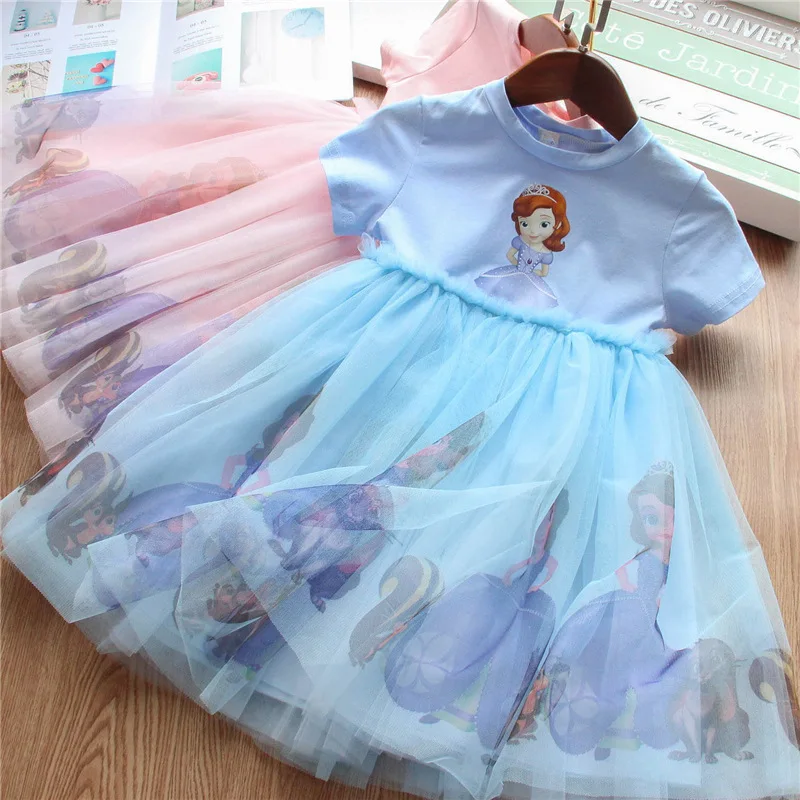 Girls Clothes 2024 New Summer Princess Dresses Short Sleeve Kids Dress Sofia Party Baby Dresses for Children Clothing 3-8Y