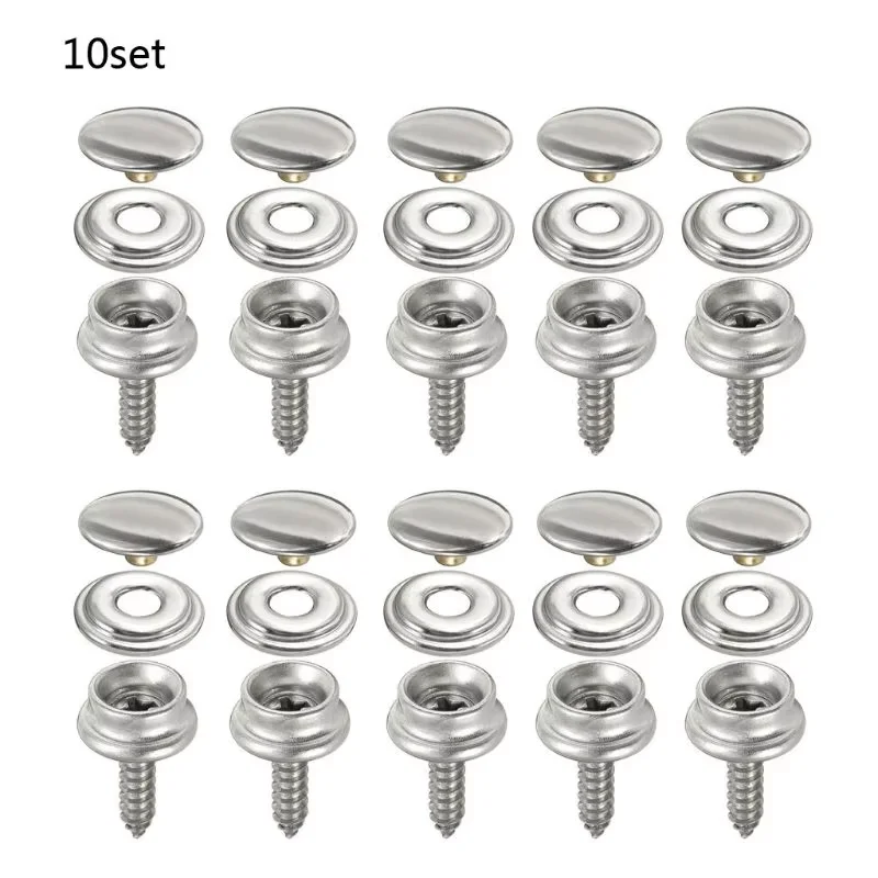 10 Sets Snap Fastener Stainless Canvas Screw Kit Steel Replacement Tapping Fastener Tent Marine Yacht Boat Canvas Cover Tools