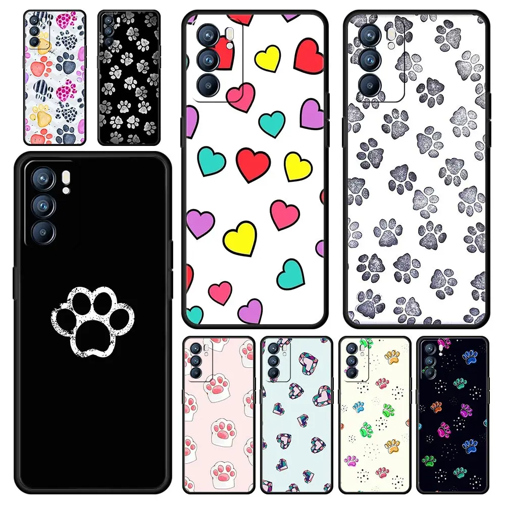 Coque mignonne avec patte de chien et chat pour Oppo Reno8, Reno7, Reno6 Pro, A54, 5G Find X6, X5, A53, A52, A9, A15, A95, A17, A16, A76, A74, A57, A31
