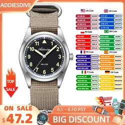 ADDIESDIVE Men's Watch 36mm AR Coated Domed Bubble Glass AD2079 Waterproof 100m Diving Stainless Steel Luminous Quartz Watch New