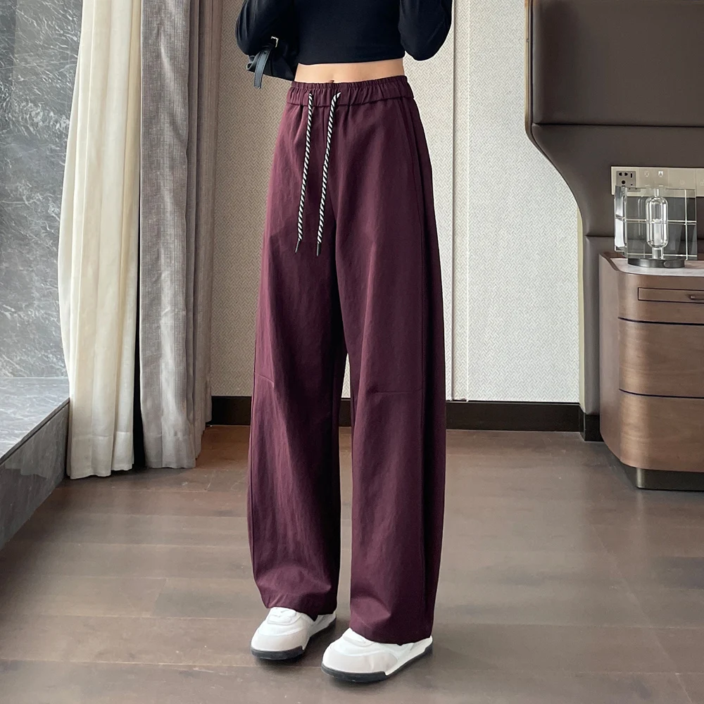 

European wide leg pants women's autumn and winter new high waist fashionable plus size elastic waist casual straight leg pants