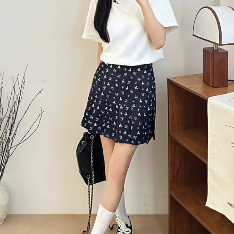 Skirts Women Floral A-line All-match Sweet Lovely Girls High Waist Trendy Temper Pleated Safety Korean Stylish Chic Summer Y2k