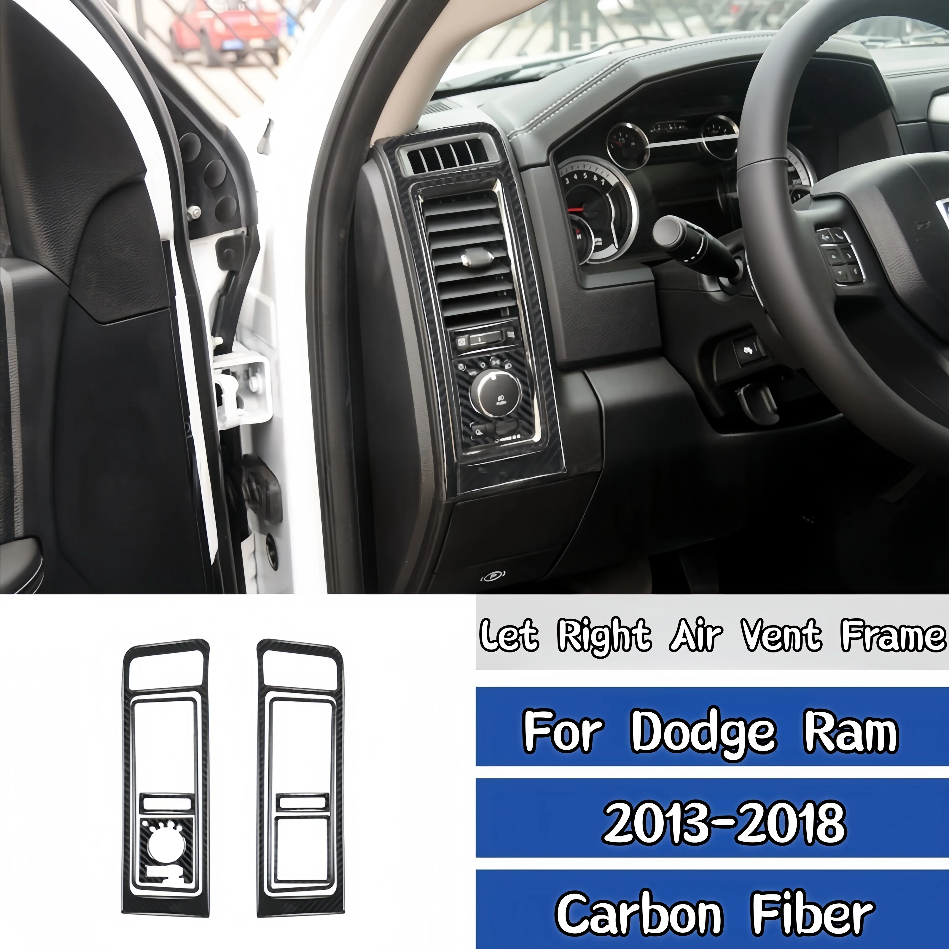 

Для Dodge Ram 1500 2013-2018: Декоративные накладки из карбона на левую и правую панели воздуховодов, аксессуары для интерьера автомобиля