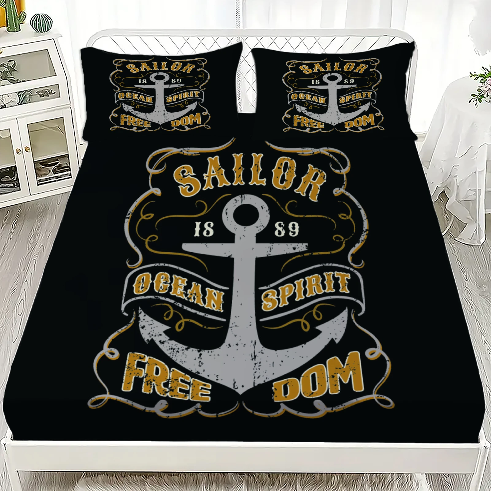 

New Nautical Ocean Anchor Bedding Sets Ocean Spirit Duvet Cover King Queen Single Size Bed Linen with Pillowcase Teens Boys Gift