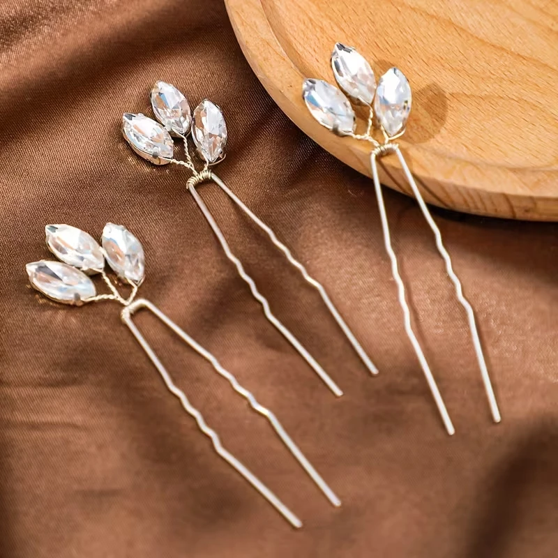 Handmade Fashion Crystal Leaf Hair Clip Hairpin Rhinestone Hairpin Bridal Wedding Hair Accessories Jewelry Hair Clip Hairpin