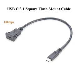 10Gbps USB Type C 3.1 Square Flush Mount Cable USB C Male to Female Snap-In Panel Mount Extension Cable for Car Truck Boat
