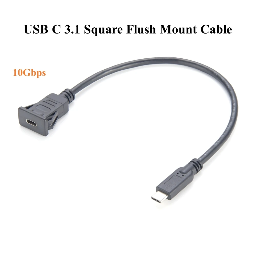Kabel USB typu C 3.1 kwadratowy do montażu podtynkowego USB C męski do żeńskiego przedłużacza do montażu panelowego do samochodu ciężarowego i łodzi